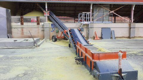 Ensemble décamionneur – sauterelle – déchargement et stockage